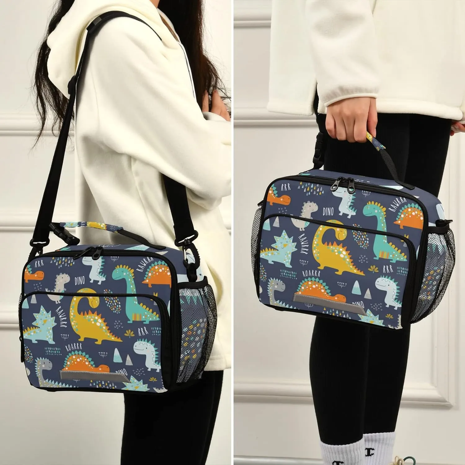 Cute Dinosaur Lunch Box Insulated Lunch Bag Boys Girls Cooler Tote Kids Shoulder Strap Reusable for School Picnic Travel Office