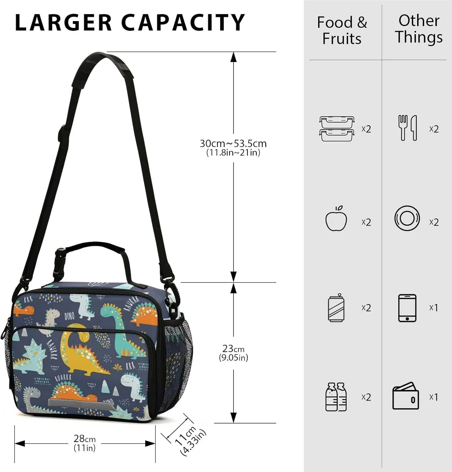 Cute Dinosaur Lunch Box Insulated Lunch Bag Boys Girls Cooler Tote Kids Shoulder Strap Reusable for School Picnic Travel Office