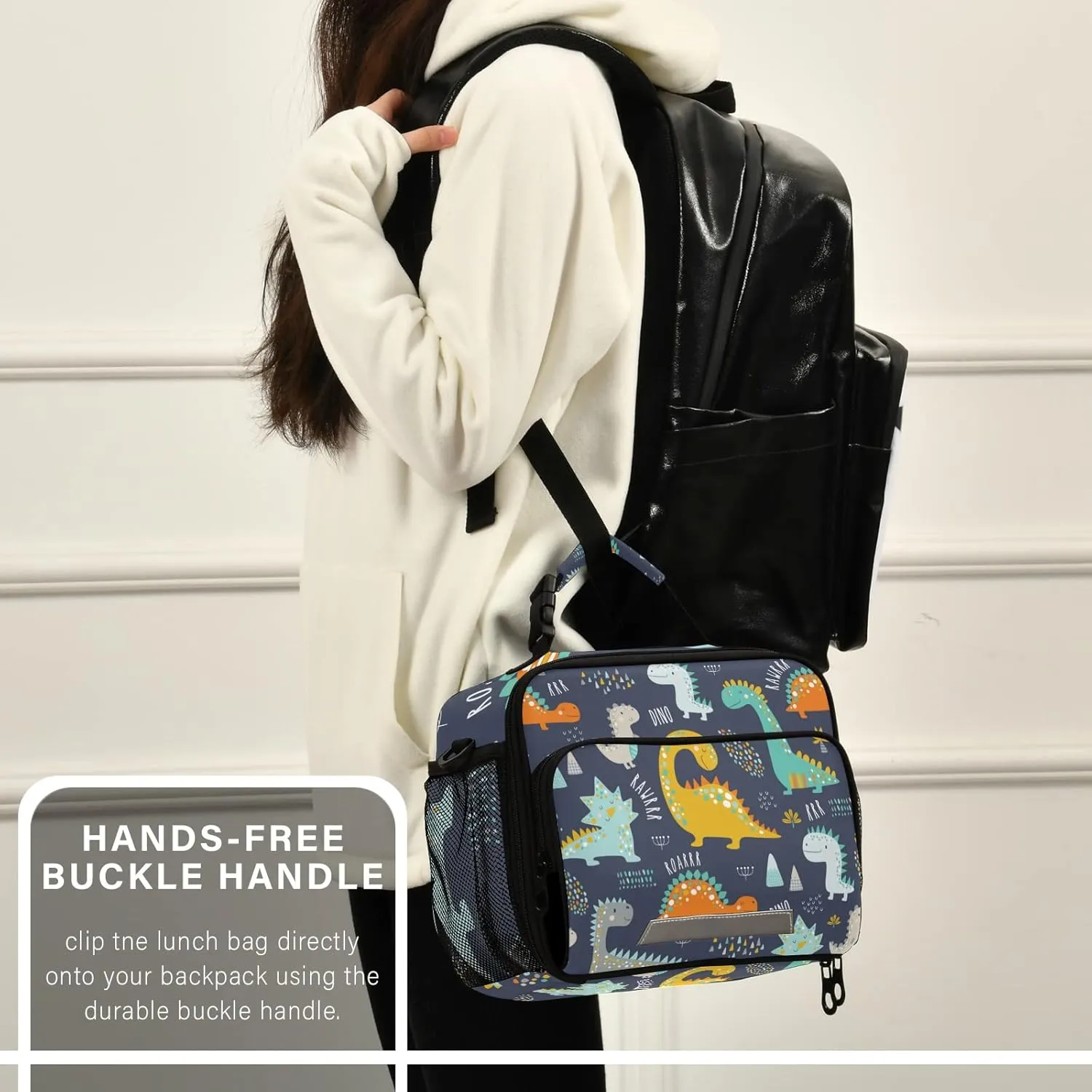 Cute Dinosaur Lunch Box Insulated Lunch Bag Boys Girls Cooler Tote Kids Shoulder Strap Reusable for School Picnic Travel Office