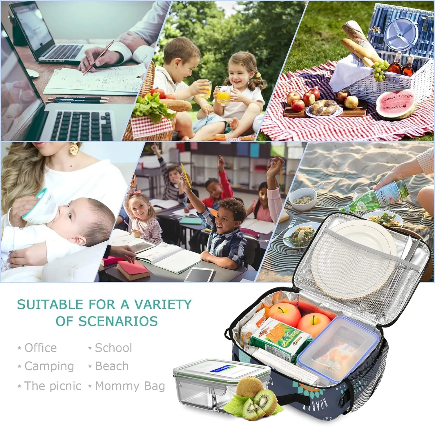 Cute Dinosaur Lunch Box Insulated Lunch Bag Boys Girls Cooler Tote Kids Shoulder Strap Reusable for School Picnic Travel Office