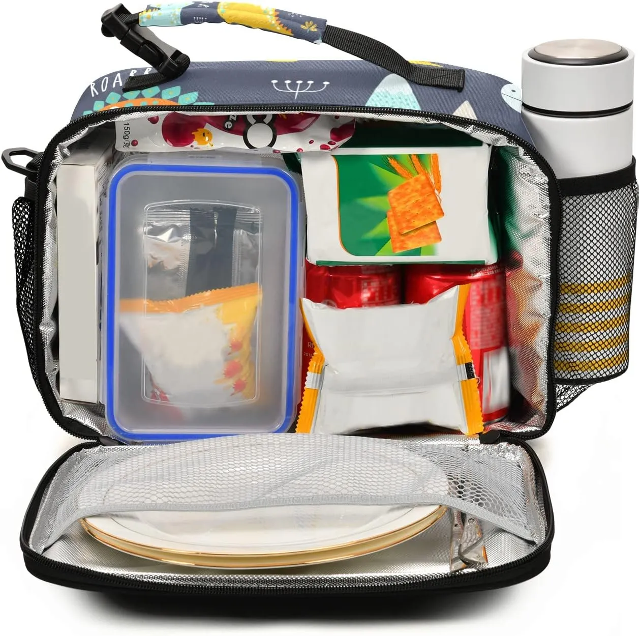 Cute Dinosaur Lunch Box Insulated Lunch Bag Boys Girls Cooler Tote Kids Shoulder Strap Reusable for School Picnic Travel Office