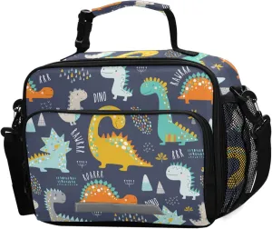 Cute Dinosaur Lunch Box Insulated Lunch Bag Boys Girls Cooler Tote Kids Shoulder Strap Reusable for School Picnic Travel Office