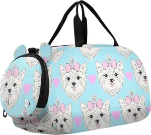 Cute Dog with Pink Bow Duffel Bags for Boys Small Gym Bags for Teens Dance Bag for Girls