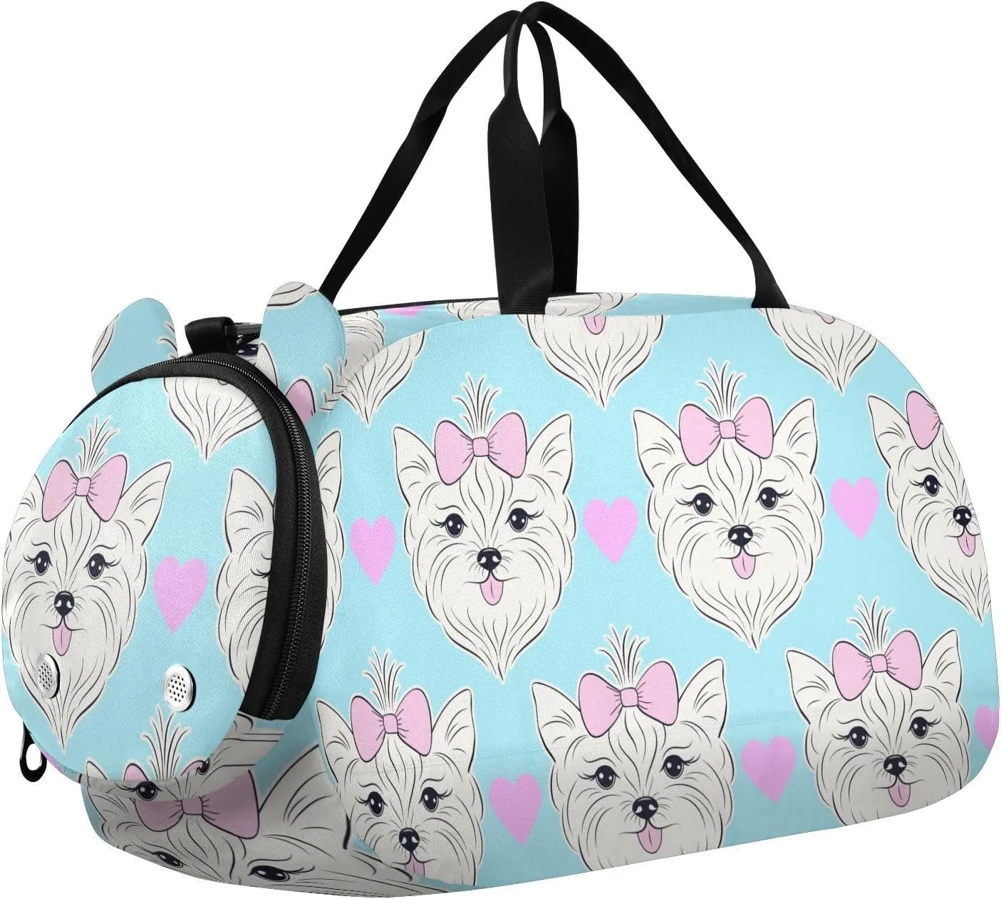Cute Dog with Pink Bow Duffel Bags for Boys Small Gym Bags for Teens Dance Bag for Girls