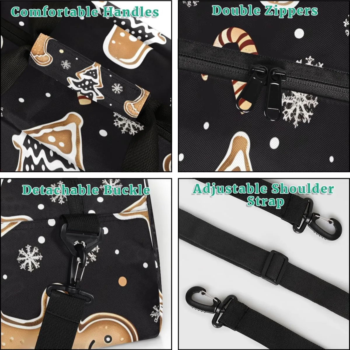 Cute Gingerbread Man Boys Girls Gym Bag Dance Perform Training Duffel Bags Weekender Carry-On Tote Luggage Bag Ideal for School Practice or Overnight Trips