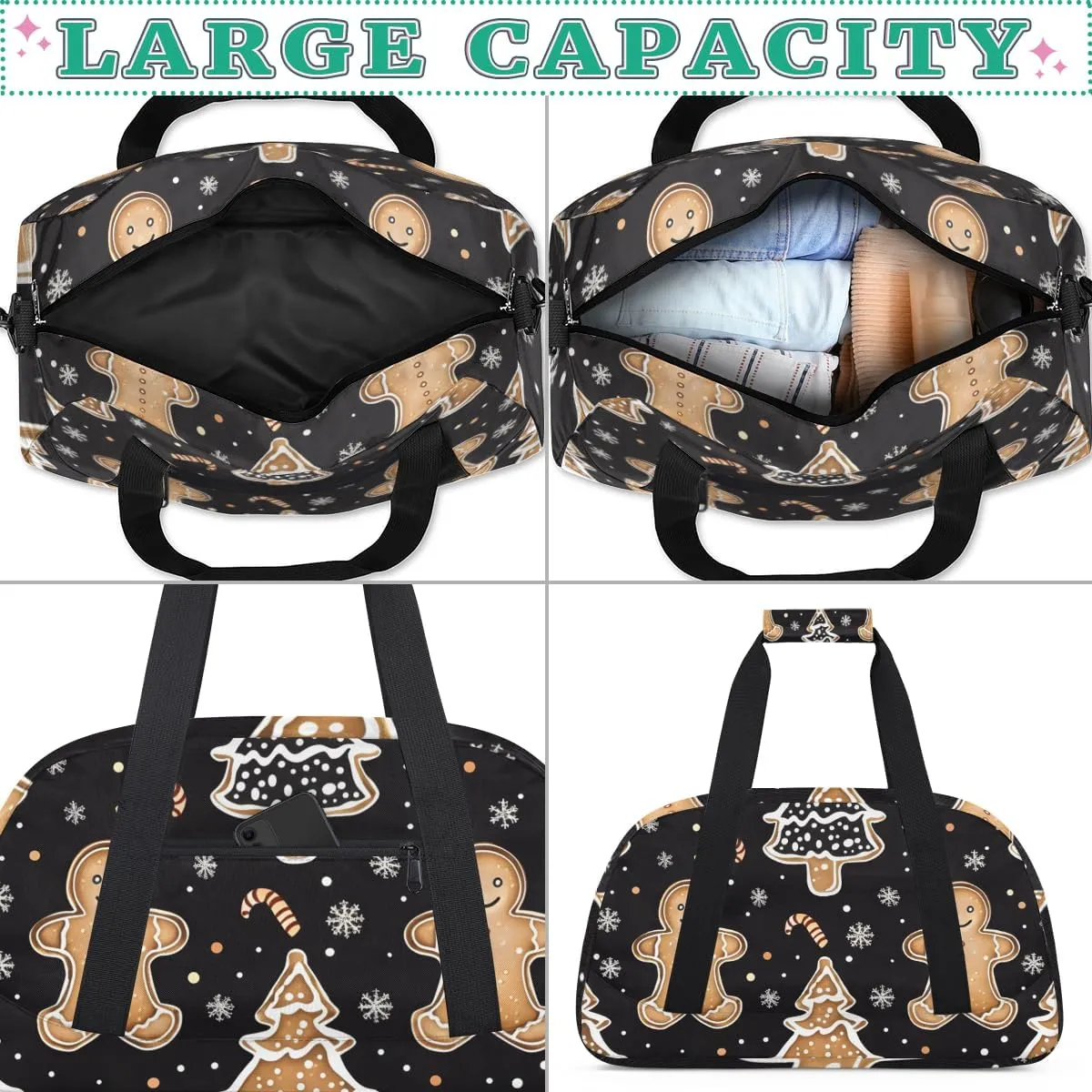 Cute Gingerbread Man Boys Girls Gym Bag Dance Perform Training Duffel Bags Weekender Carry-On Tote Luggage Bag Ideal for School Practice or Overnight Trips
