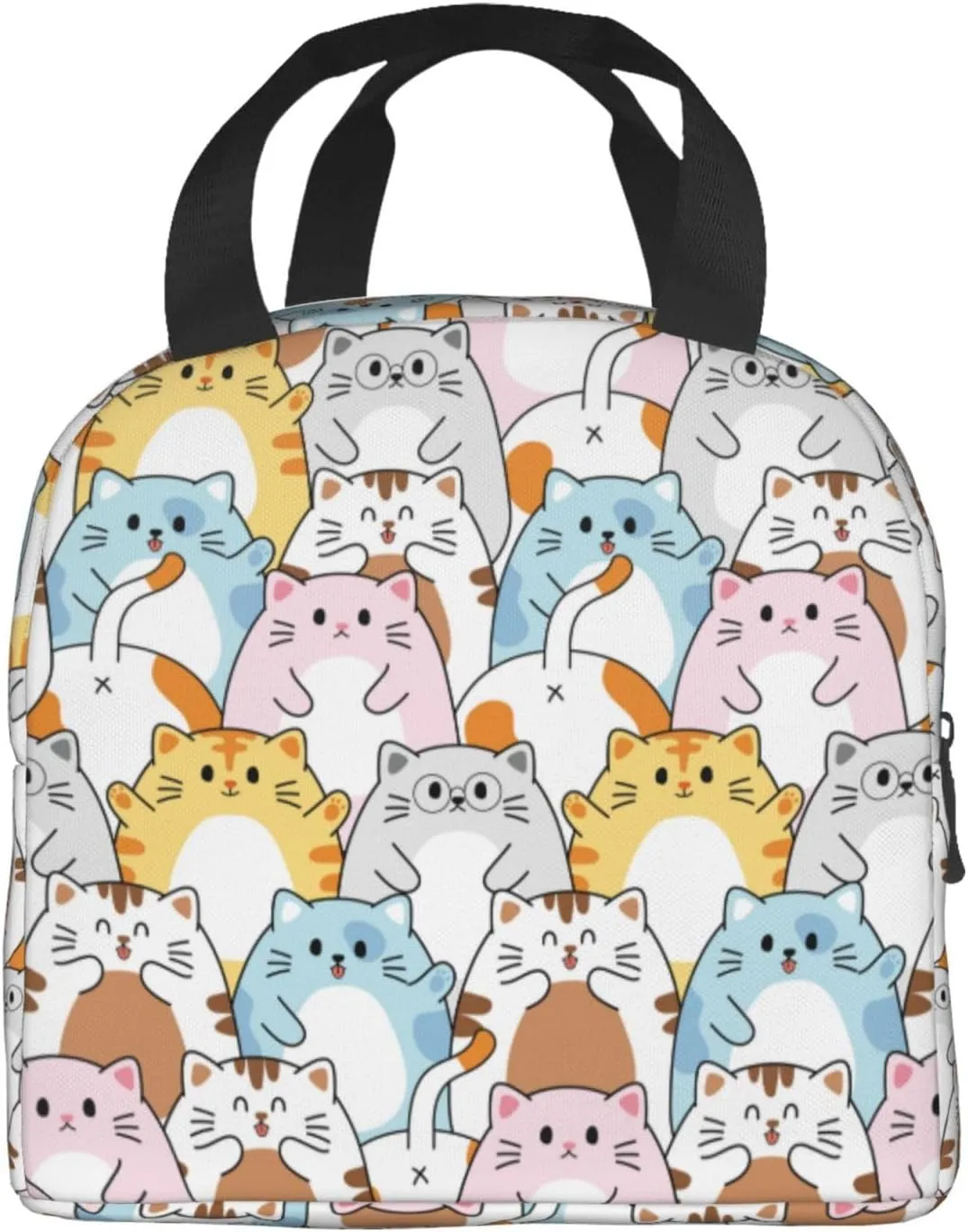 Cute Happy Cat Lunch Bag Compact Tote Bag Kawaii Animals Reusable Lunch Box Container For Women Men School Office Work, 6l