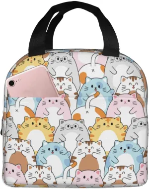 Cute Happy Cat Lunch Bag Compact Tote Bag Kawaii Animals Reusable Lunch Box Container For Women Men School Office Work, 6l