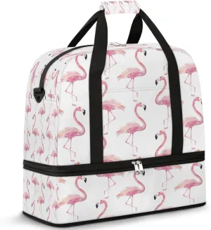 Cute Pink Flamingo Print Sports Gym Bag with Shoes Compartment Foldable Travel Duffel Bag Dry Wet Separated Sports Tote Workout Weekender Overnight Bag for Women Yoga Dance Work Training Handbag