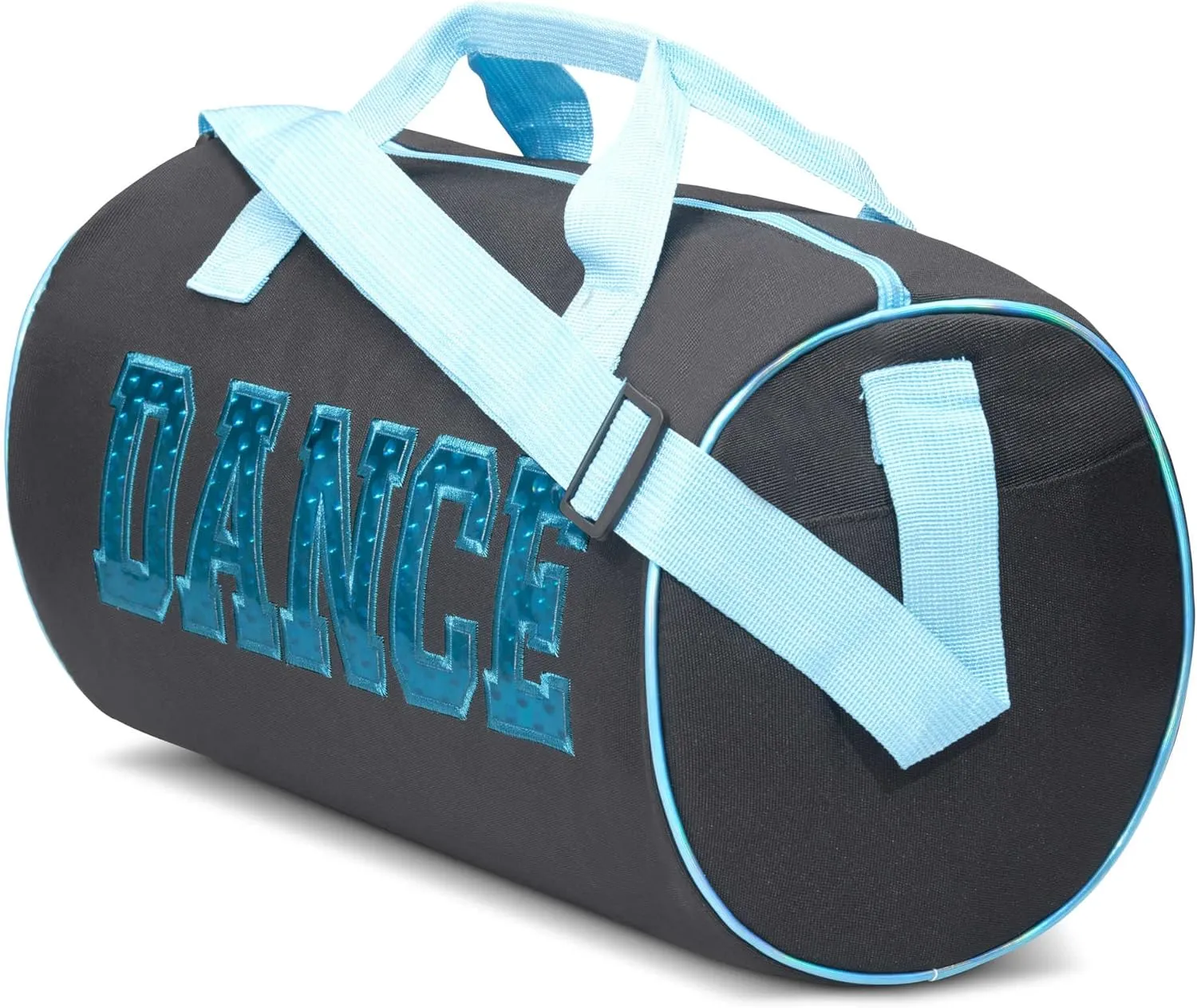Dance Duffle Bag for Girls, Water-resistant Kids Travel Bag with Adjustable Carry On and Handy Pouch, Dance Accessories For Girls (Black/Turquoise) One Size