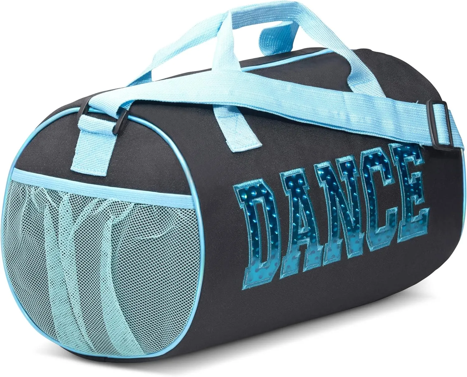 Dance Duffle Bag for Girls, Water-resistant Kids Travel Bag with Adjustable Carry On and Handy Pouch, Dance Accessories For Girls (Black/Turquoise) One Size