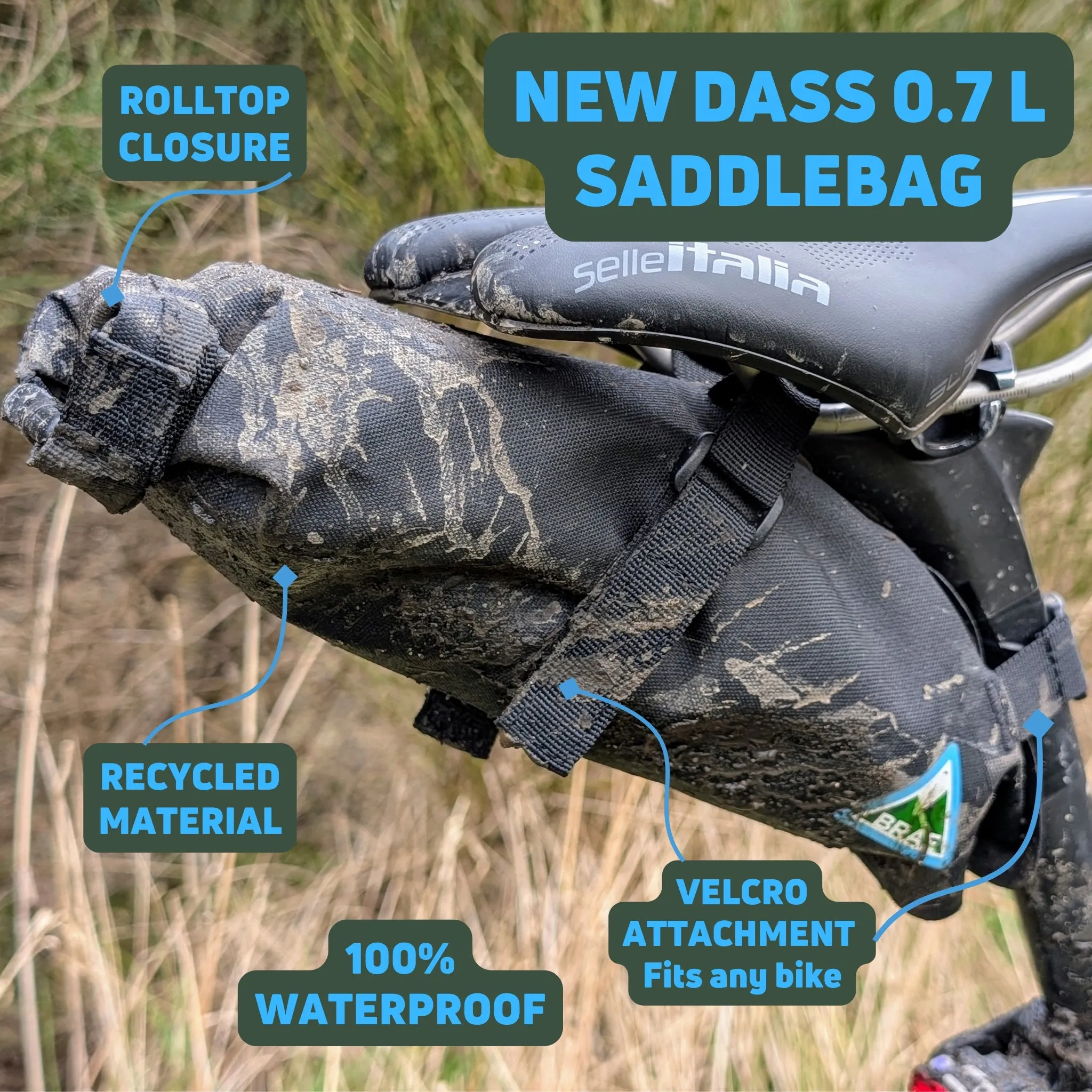 Dass 0.7L Waterproof Saddle Bag Black