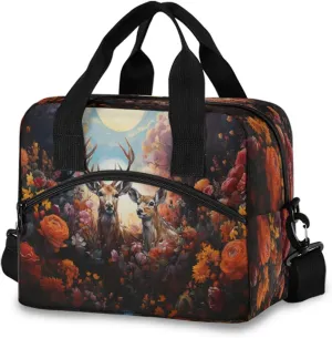 Deer Flowers Lunch Box for Men Women Adults Insulated Lunch Bag Cooler Bag with Adjustable Shoulder Strap for Work Picnic Travel