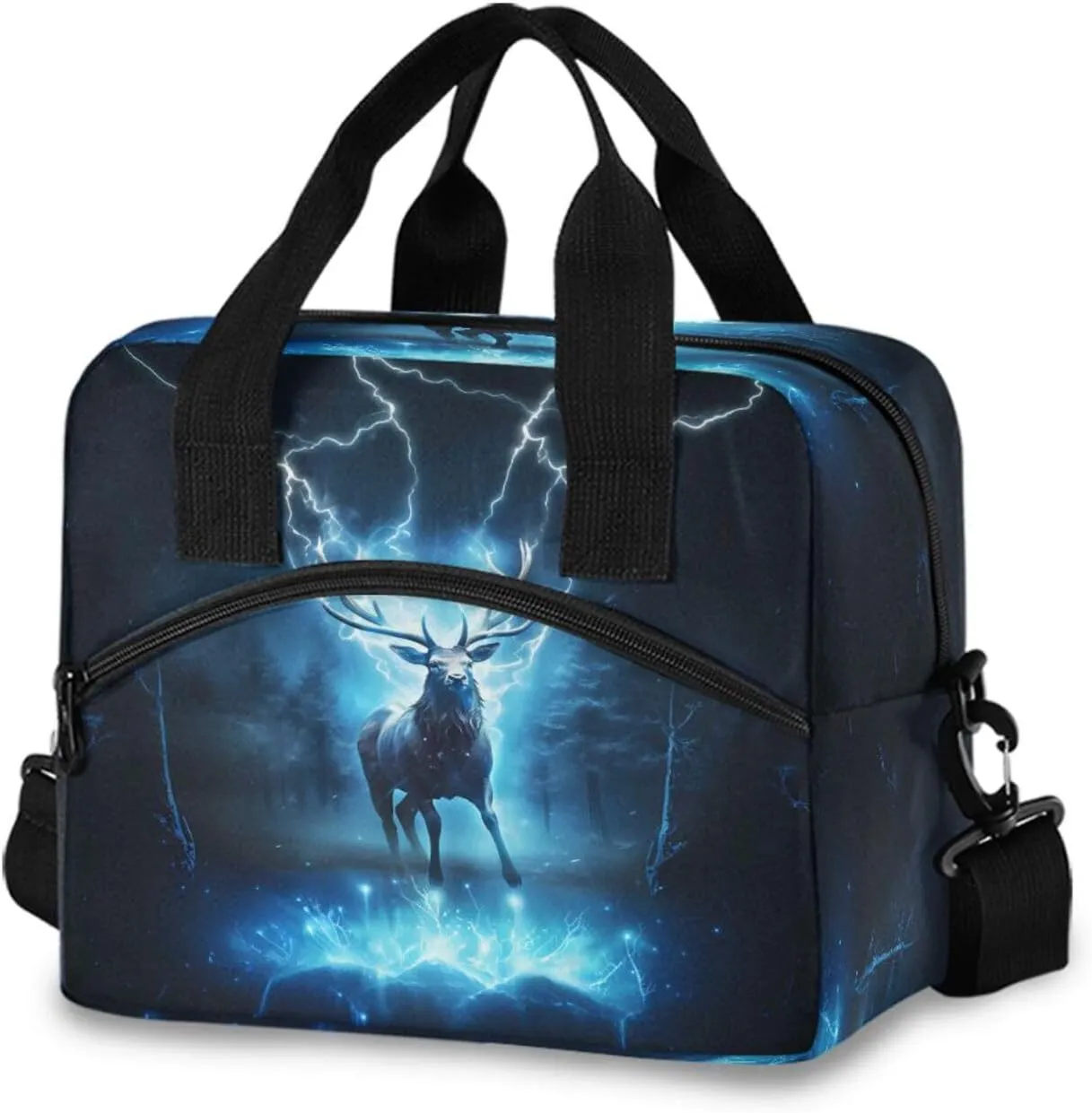 Deer Night Lunch Box for Men Women Adults Insulated Lunch Bag Cooler Bag with Adjustable Shoulder Strap for Work Picnic Travel