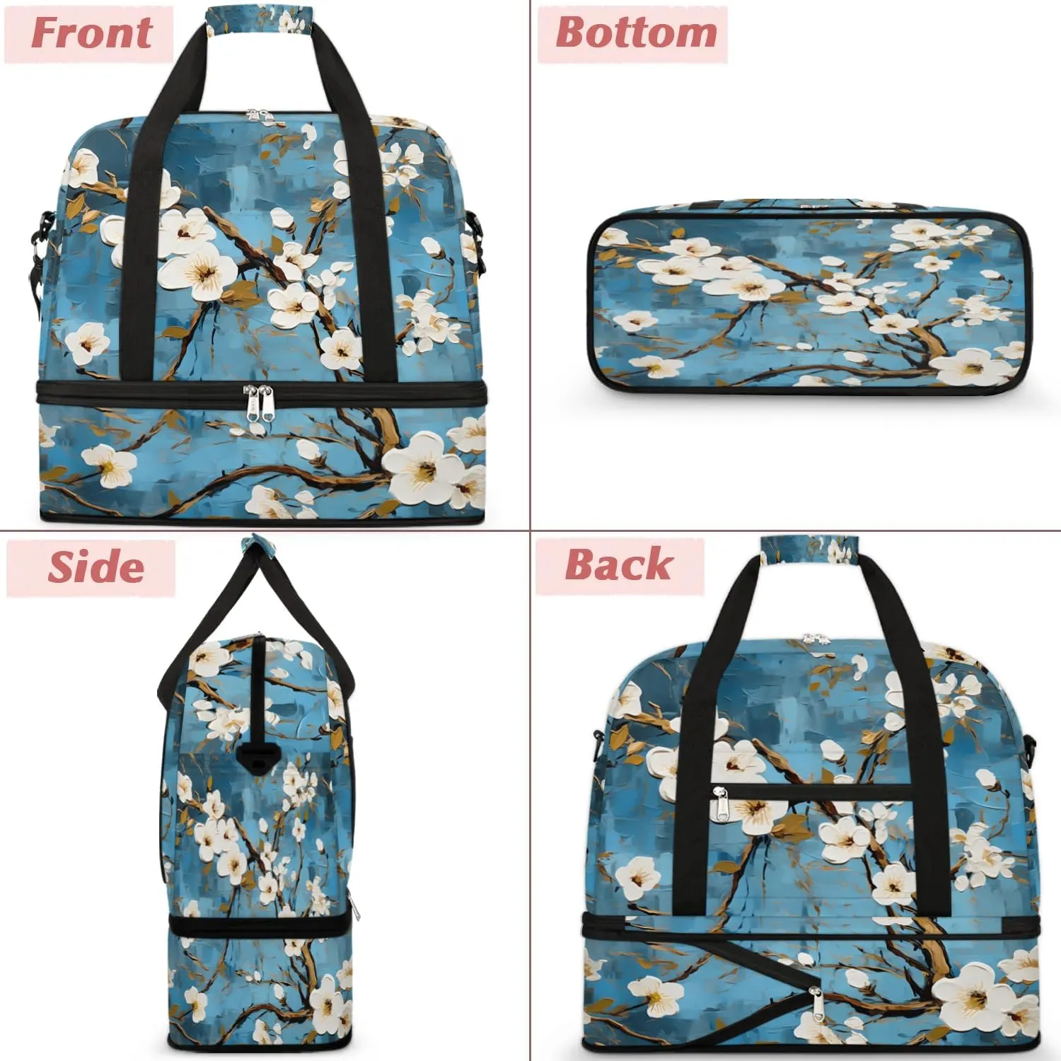 Delicate Patterns Flora Retro Travel Duffle Bag, Collapsible Travel Bag Sports Gym Bag With Shoes Compartment Weekender Bag Overnight Bag For Women Men