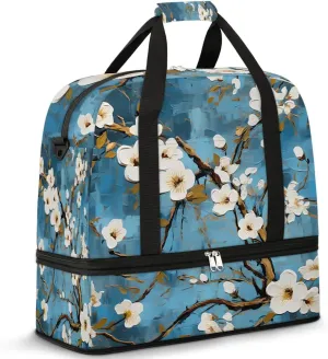 Delicate Patterns Flora Retro Travel Duffle Bag, Collapsible Travel Bag Sports Gym Bag With Shoes Compartment Weekender Bag Overnight Bag For Women Men