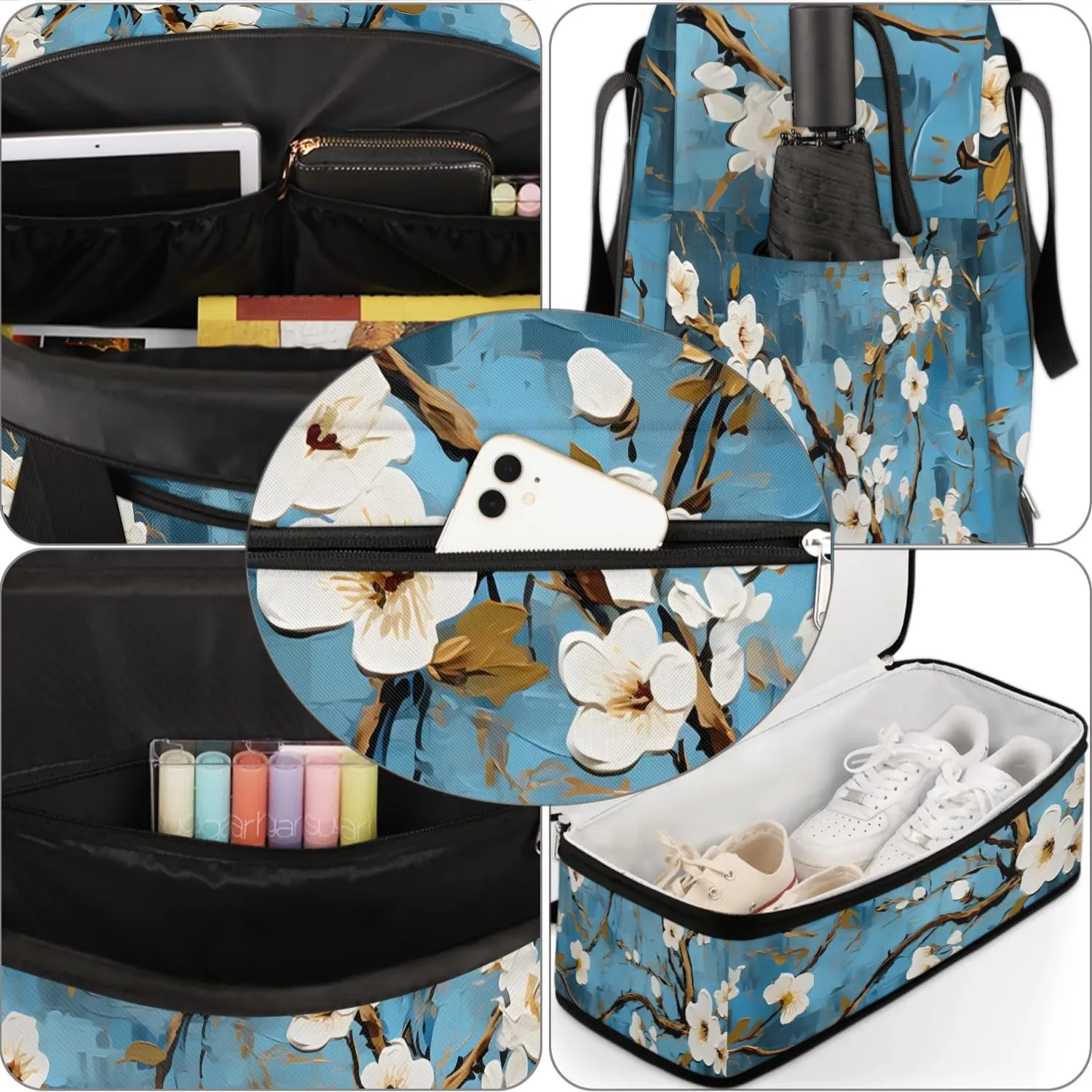 Delicate Patterns Flora Retro Travel Duffle Bag, Collapsible Travel Bag Sports Gym Bag With Shoes Compartment Weekender Bag Overnight Bag For Women Men