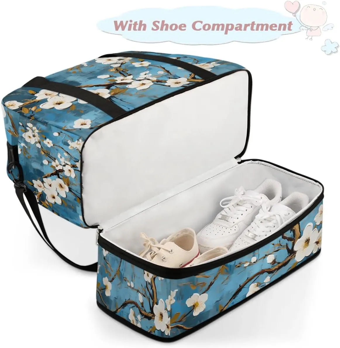 Delicate Patterns Flora Retro Travel Duffle Bag, Collapsible Travel Bag Sports Gym Bag With Shoes Compartment Weekender Bag Overnight Bag For Women Men