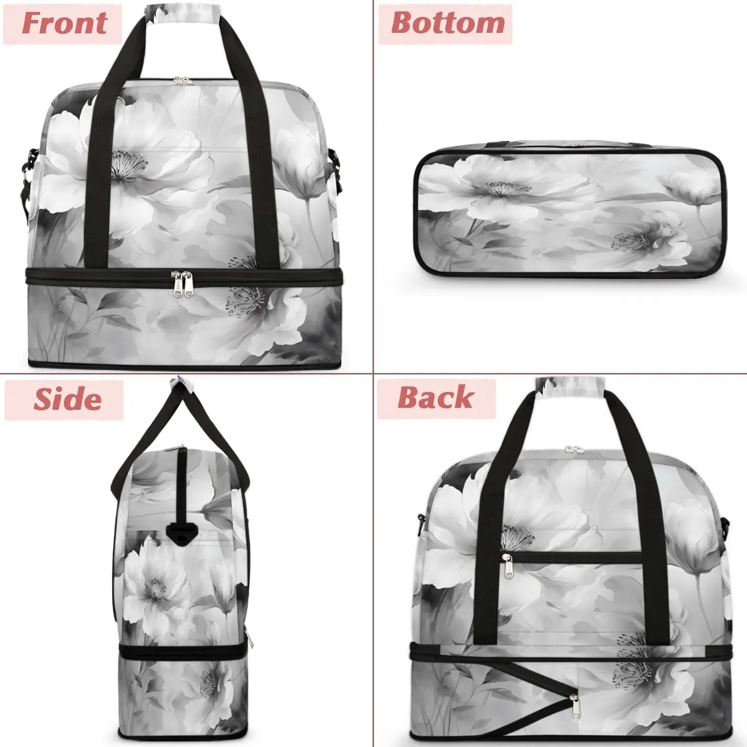 Delicate Retro Flora Printings Travel Duffle Bag, Collapsible Travel Bag Sports Gym Bag With Shoes Compartment Weekender Bag Overnight Bag For Women Men