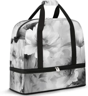 Delicate Retro Flora Printings Travel Duffle Bag, Collapsible Travel Bag Sports Gym Bag With Shoes Compartment Weekender Bag Overnight Bag For Women Men