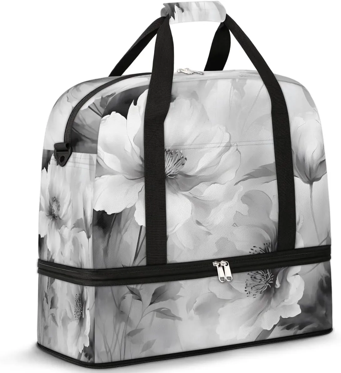 Delicate Retro Flora Printings Travel Duffle Bag, Collapsible Travel Bag Sports Gym Bag With Shoes Compartment Weekender Bag Overnight Bag For Women Men