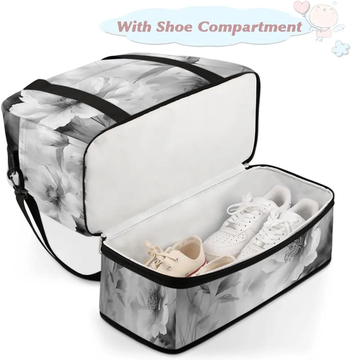 Delicate Retro Flora Printings Travel Duffle Bag, Collapsible Travel Bag Sports Gym Bag With Shoes Compartment Weekender Bag Overnight Bag For Women Men