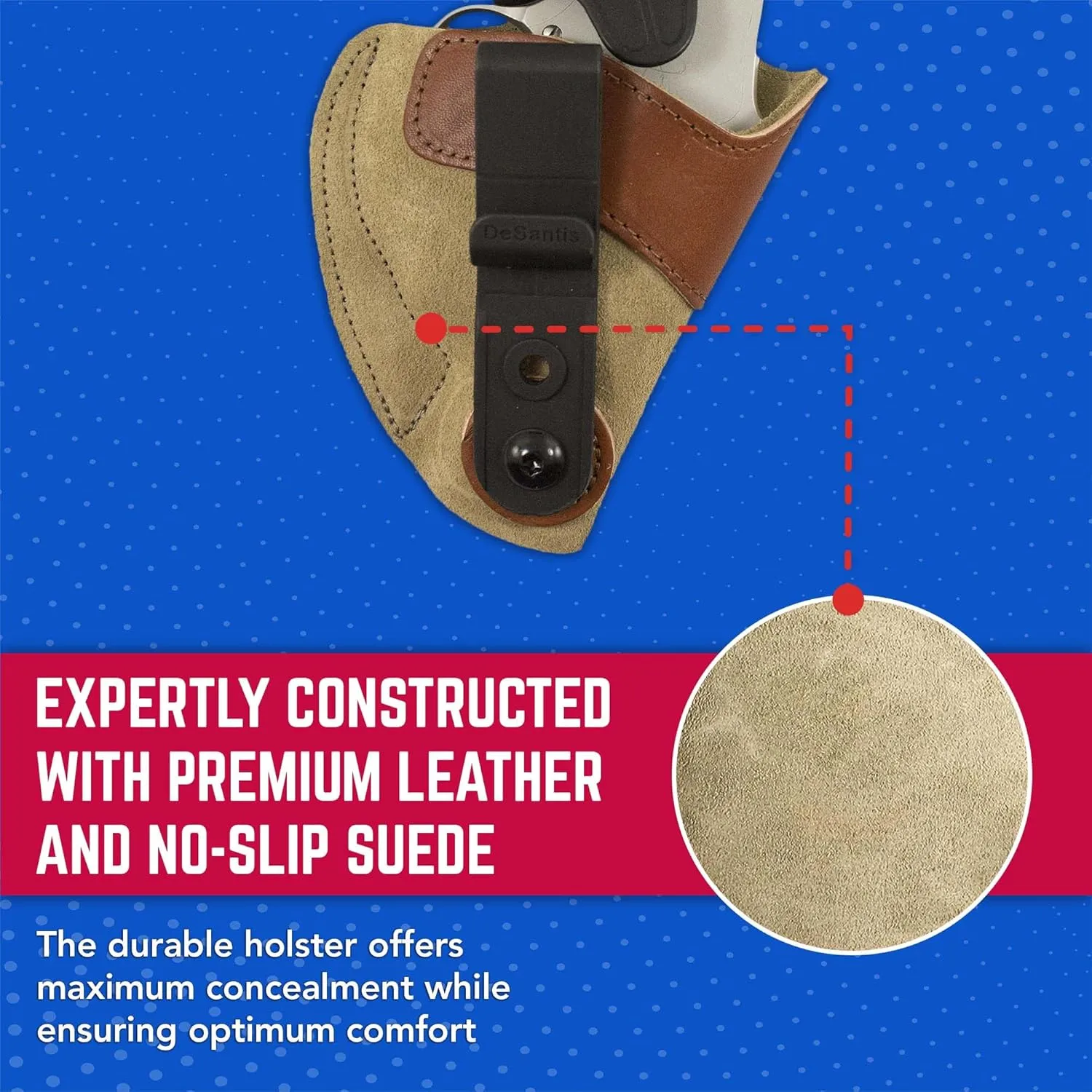 DeSantis Sof-Tuck - IWB Gun Holster for Men and Women, Concealed Carry for Pistols, Quick Draw, Made with Soft No-Slip Suede & Premium Saddle Leather, Adjustable Cant, Suitable for Appendix Wear