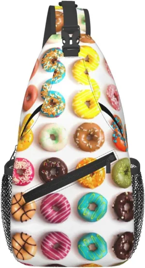 Different Flavors of Doughnuts Print Sling Bag Crossbody Sling Backpack Cross Body Shoulder Bag Travel Hiking Daypack