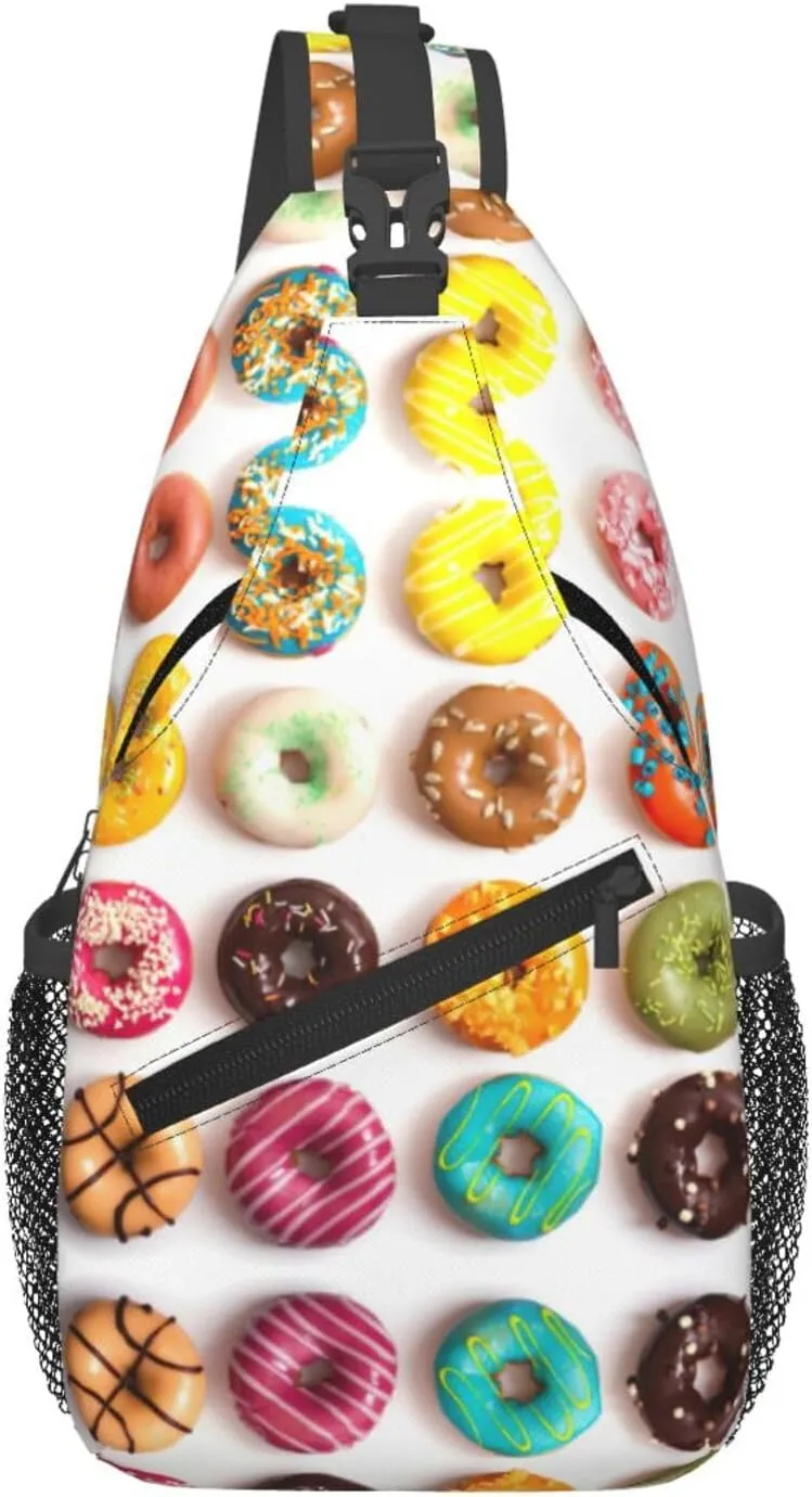 Different Flavors of Doughnuts Print Sling Bag Crossbody Sling Backpack Cross Body Shoulder Bag Travel Hiking Daypack