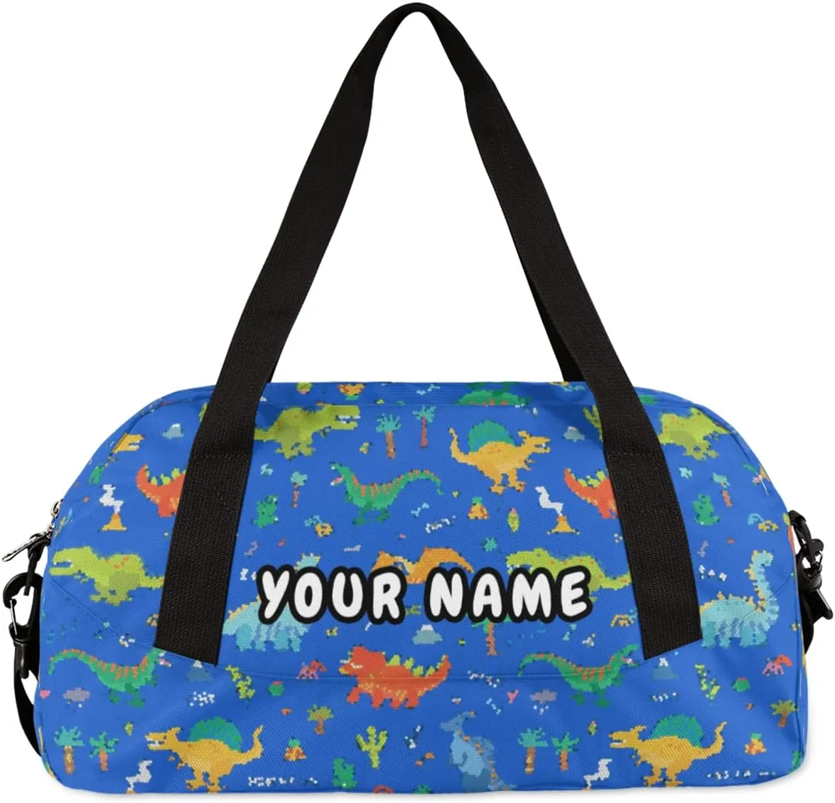Dinosaur Blue Background Personalized Kids Duffel Bag for Girls Boys, Dinosaur Debris Custom Overnight Small Duffel Bag Carry On Weekend Sports Travel Bag for School Practice Gymnastics Ballet