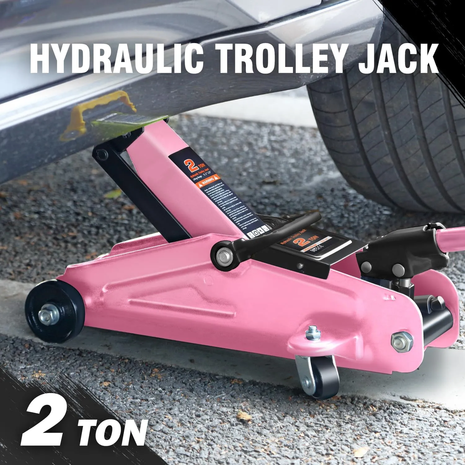 DNA MOTORING Low Profile Hydraulic Trolley Service/Floor Jack, 2 Ton (4000 lbs) Capacity, Lifting Range 5.1"-13", Pink, TOOLS-00474-PK