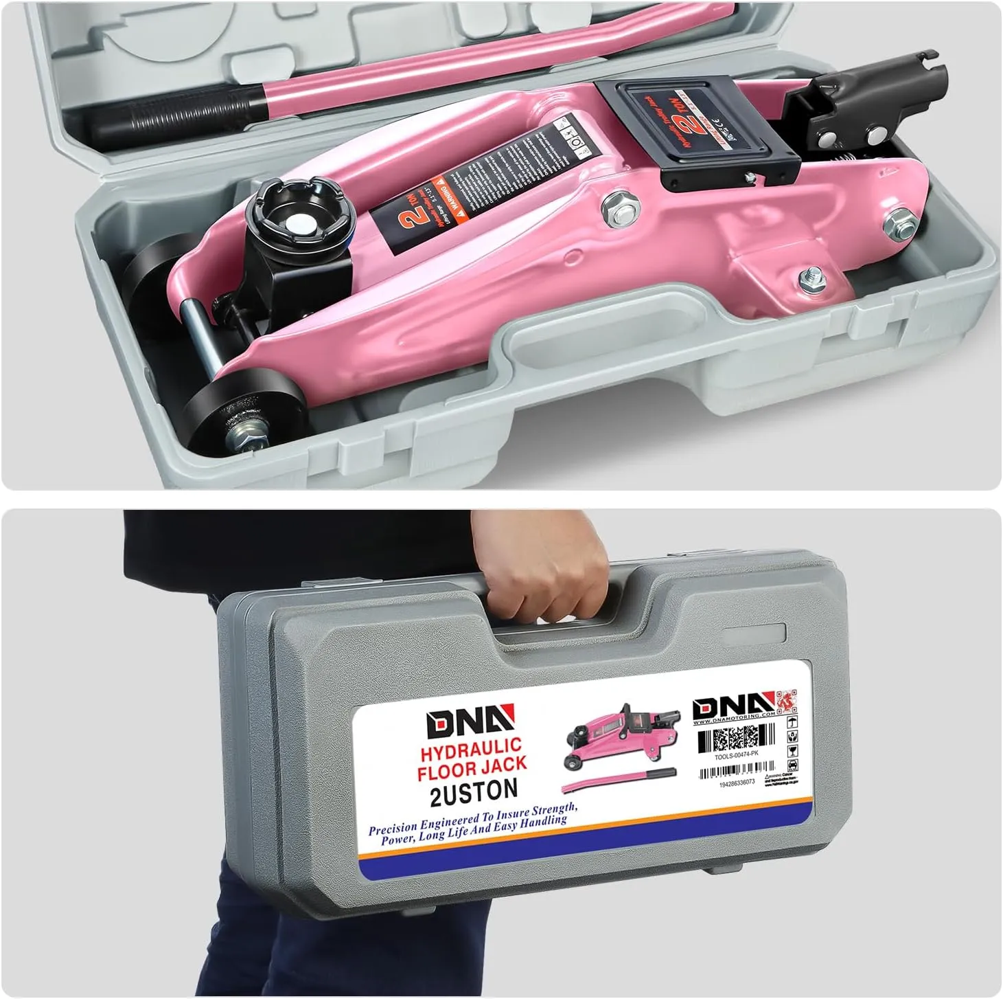 DNA MOTORING Low Profile Hydraulic Trolley Service/Floor Jack, 2 Ton (4000 lbs) Capacity, Lifting Range 5.1"-13", Pink, TOOLS-00474-PK