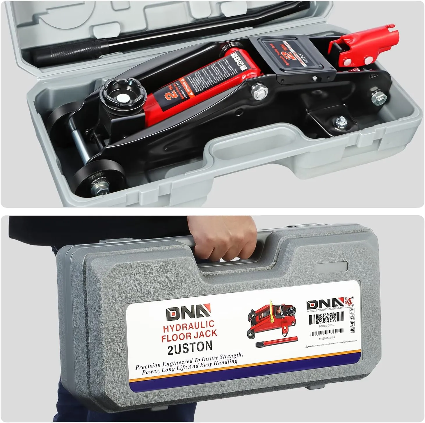 DNA MOTORING TOOLS-00234 Low Profile Hydraulic Trolley Service/Floor Jack, 2 Ton (4000 lbs) Capacity, Lifting Range 5.1"-13", Black