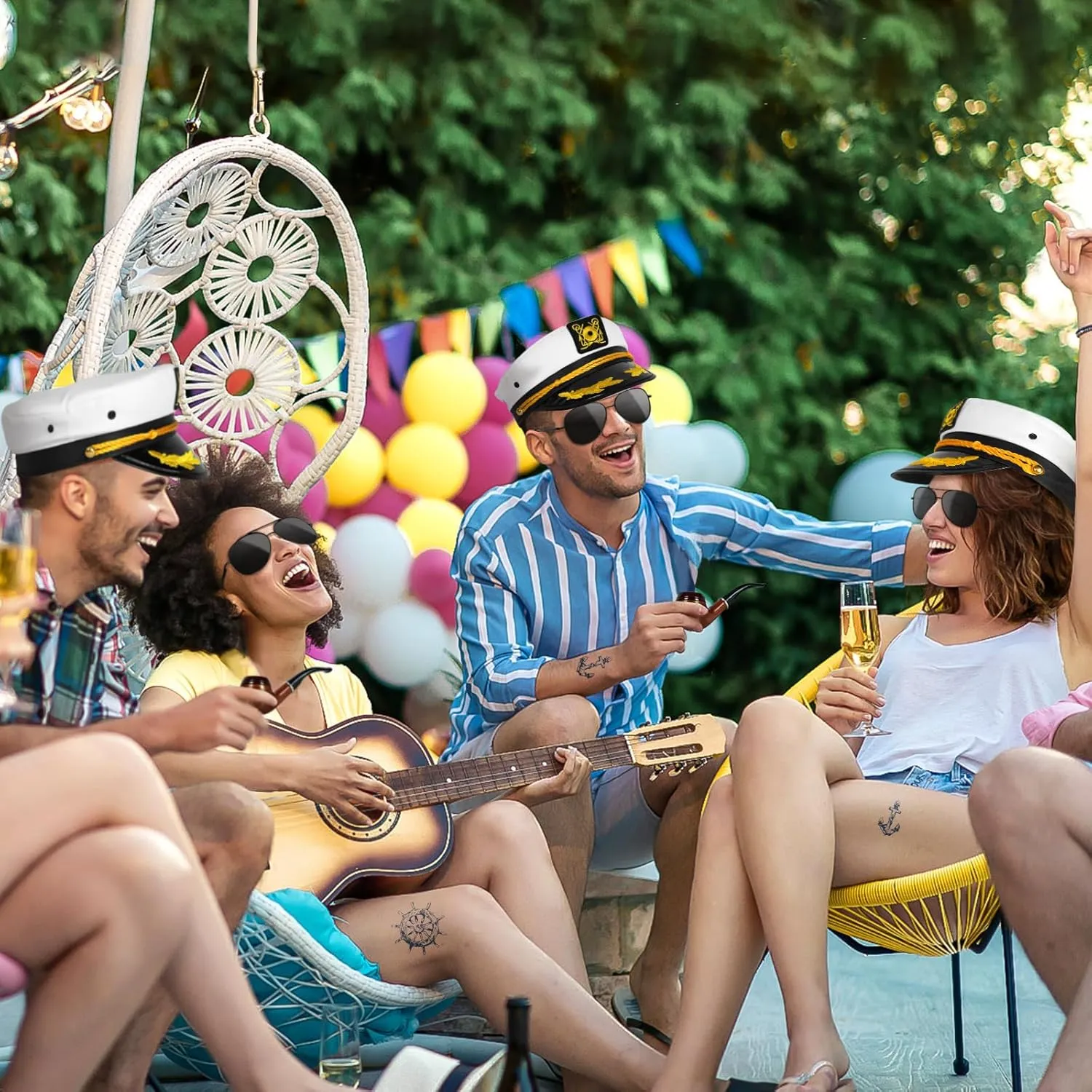 dodowin Captain Sailor Hats for Women Men, Adjustable Boat Yacht Rock Costumes for Hugh Hefner Playboy Party
