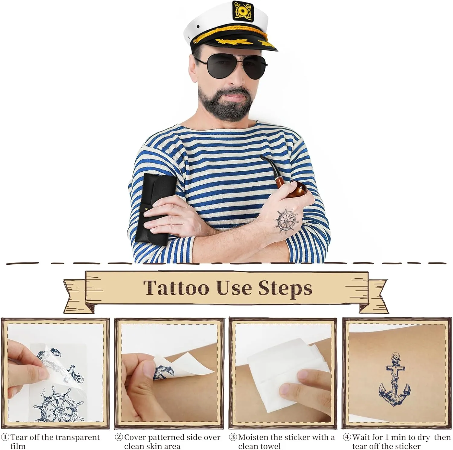 dodowin Captain Sailor Hats for Women Men, Adjustable Boat Yacht Rock Costumes for Hugh Hefner Playboy Party