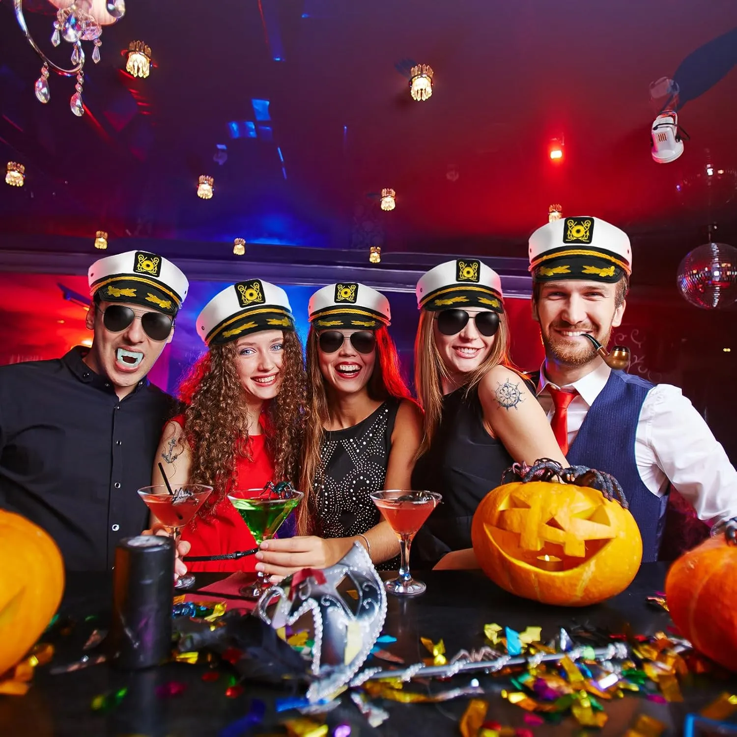 dodowin Captain Sailor Hats for Women Men, Adjustable Boat Yacht Rock Costumes for Hugh Hefner Playboy Party