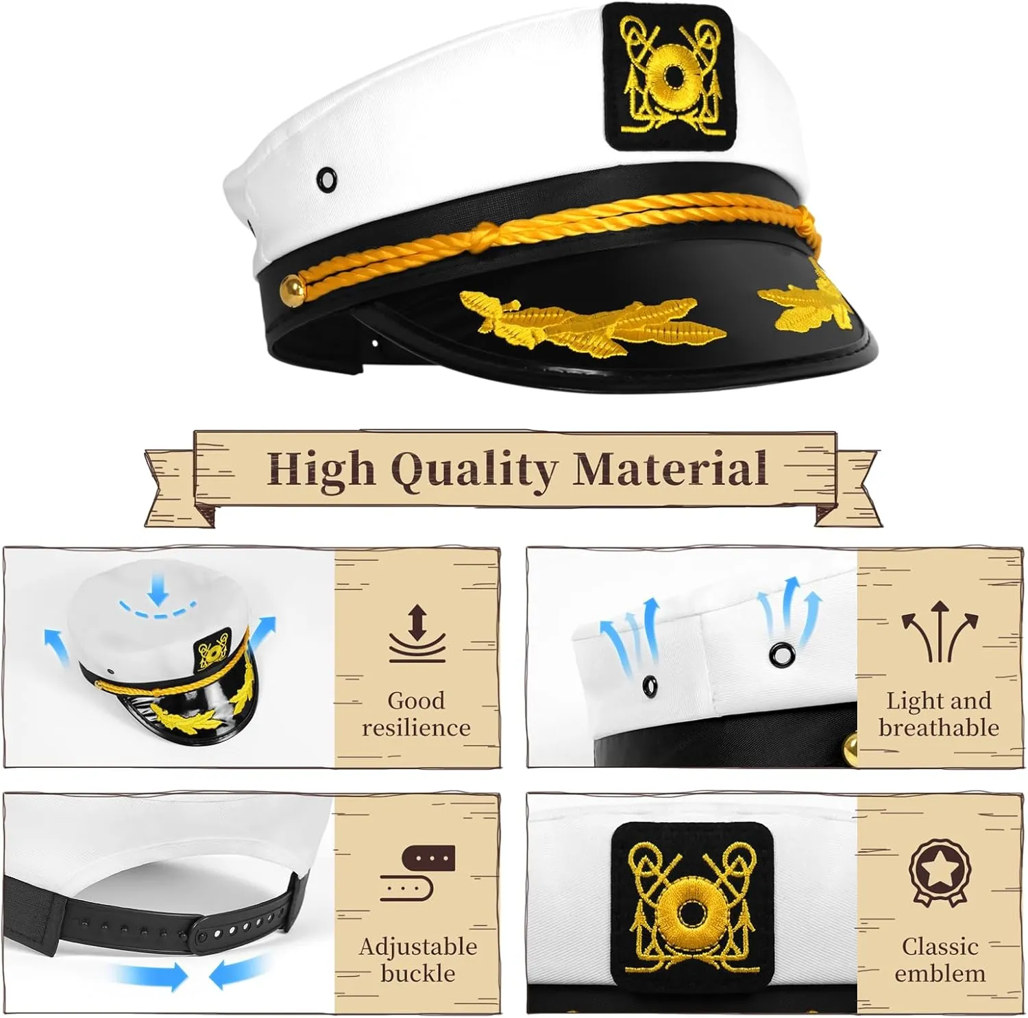 dodowin Captain Sailor Hats for Women Men, Adjustable Boat Yacht Rock Costumes for Hugh Hefner Playboy Party