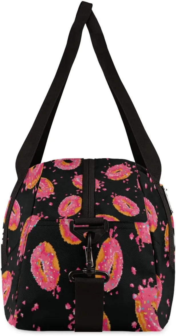 Donuts Pink Personalized Kids Duffel Bag for Girls Boys, Donuts Debris Custom Dance Bag Overnight Small Duffel Bag Carry On Weekend Sports Travel Bag for School Practice Gymnastics Ballet