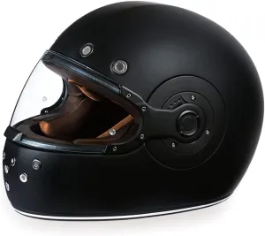 DOT Daytona Retro Full Face Motorcycle Helmet: Vintage Style for Men, Women, & Youth - Dull Black W/ Dull Black Accents