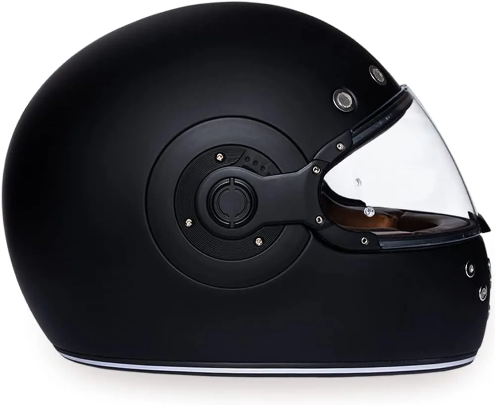 DOT Daytona Retro Full Face Motorcycle Helmet: Vintage Style for Men, Women, & Youth - Dull Black W/ Dull Black Accents