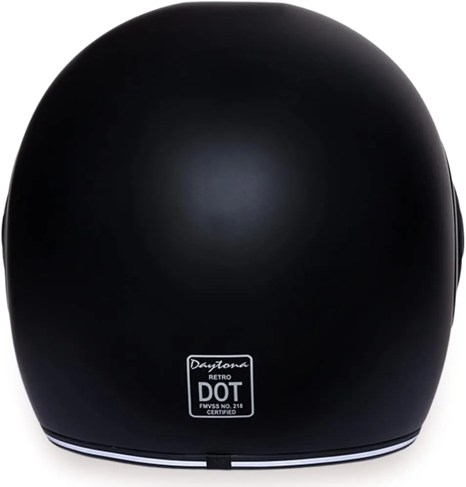DOT Daytona Retro Full Face Motorcycle Helmet: Vintage Style for Men, Women, & Youth - Dull Black W/ Dull Black Accents