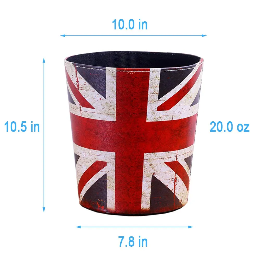 DreamsEden Vintage Leather Trash Can - Retro Waste Toillet Paper Bin Basket for Bathroom Bedroom Office (The United Kingdom Flag)