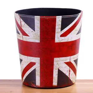 DreamsEden Vintage Leather Trash Can - Retro Waste Toillet Paper Bin Basket for Bathroom Bedroom Office (The United Kingdom Flag)