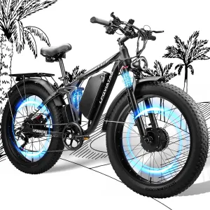 Dual Motor Ebike for Adult Men Women 45MPH/37MPH - Peak 5000W/4000W Electric Mountain Bike with 52V 34Ah/23AH Battery Up to 105Miles/90Miles,24"/26"*4 Fat Tire E-Bike,Full Suspension Electric Bicycle