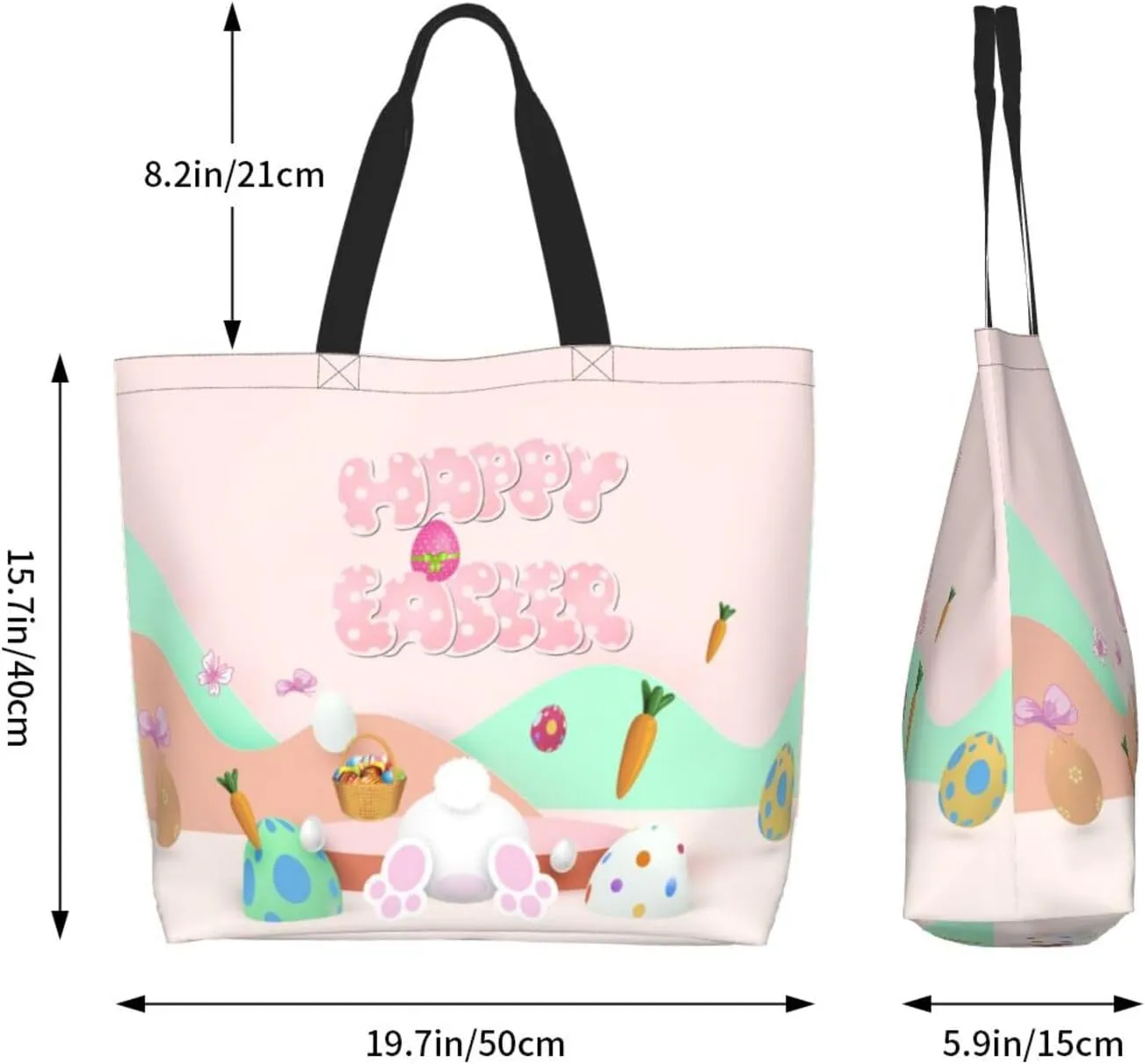 Easter Canvas Tote Bag Happy Easter Shoulder Bag Egg Casual Grocery Bags Easter Bags for Outdoor