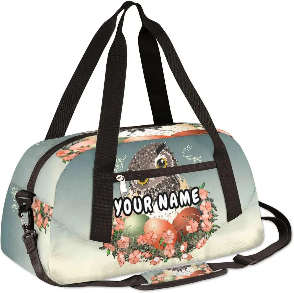 Easter Eggs Owl Personalized Kids Duffel Bag for Girls Boys, Owl Debris Custom Dance Bag Overnight Small Duffel Bag Carry On Weekend Sports Travel Bag for School Practice Gymnastics Ballet