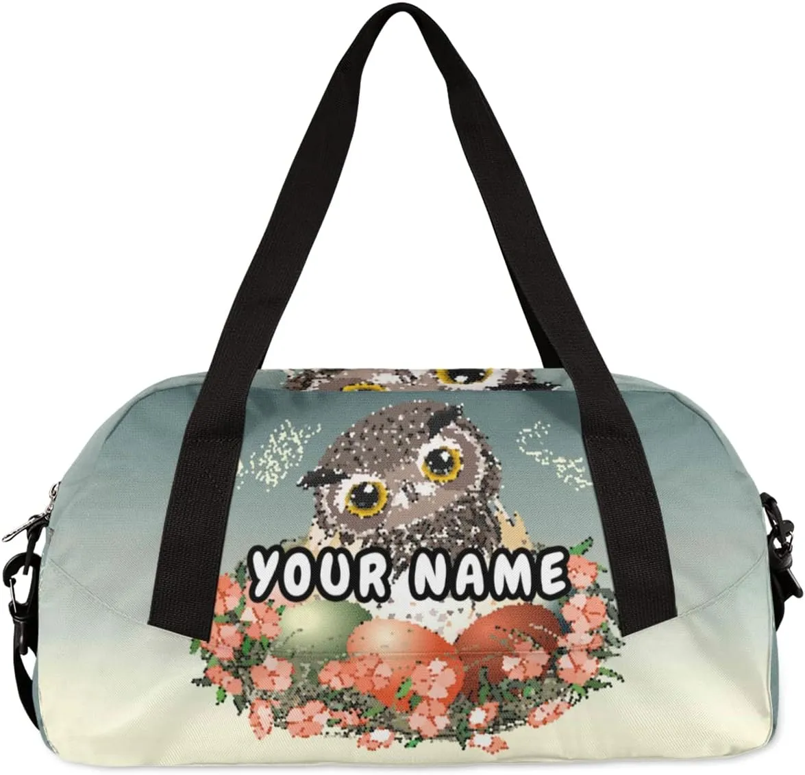 Easter Eggs Owl Personalized Kids Duffel Bag for Girls Boys, Owl Debris Custom Dance Bag Overnight Small Duffel Bag Carry On Weekend Sports Travel Bag for School Practice Gymnastics Ballet