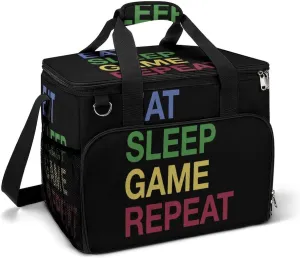 Eat Sleep Game Portable Cooler Bag Lunch Box Container Crossbody Insulated Tote Bag for Work Camping Outdoor