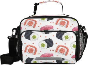 Eionryn Seafood Sushi White Lunch Bags Lunch Box Insulated Cooler Bag Reusable Tote Shoulder Bag for Picnic Meal Office Outdoor
