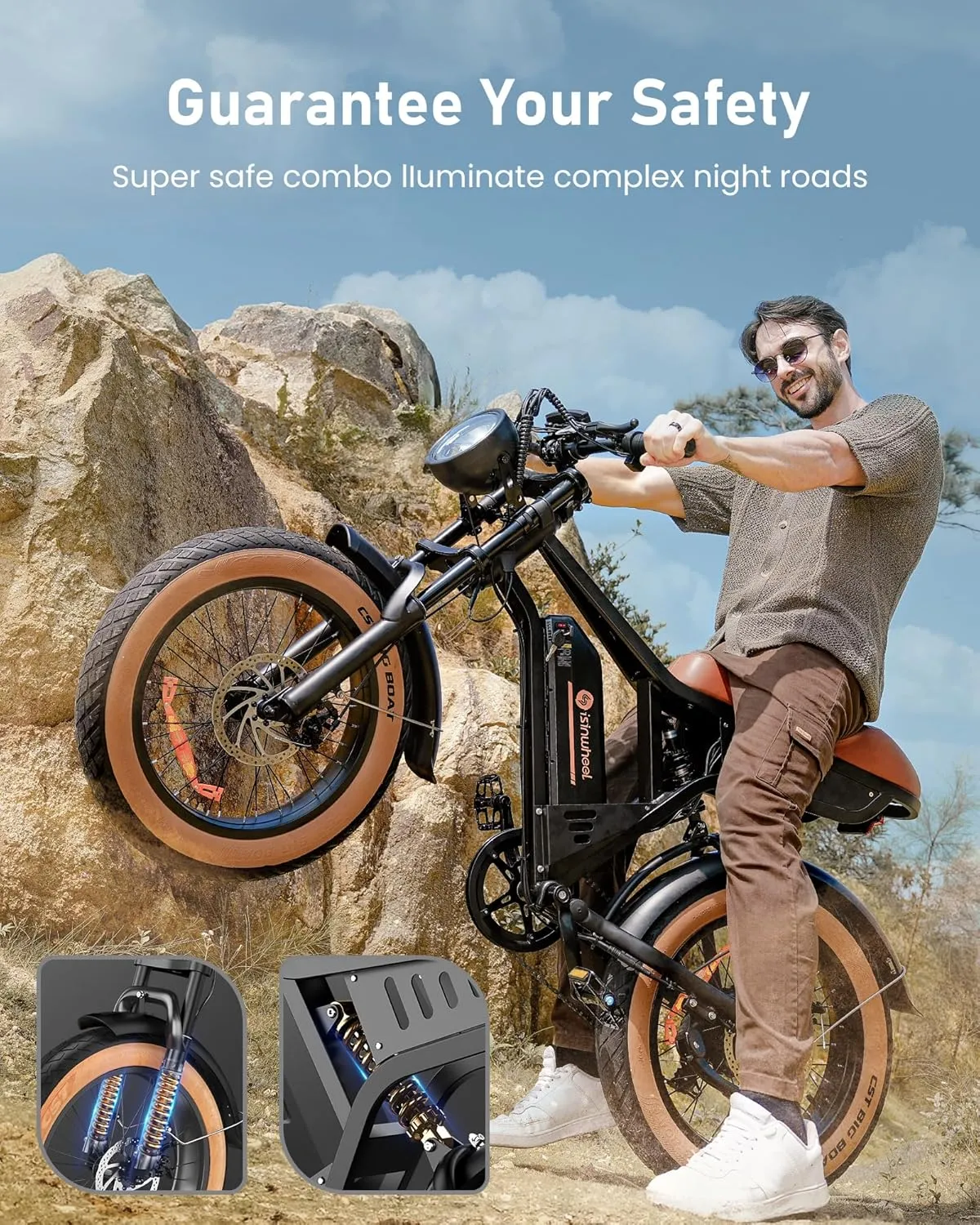 Electric Bike Adults 750/1500W Ebike 20/28MPH, 55-75 Miles Electric Motorcycle with 10.4/13AH Battery, 20" Fat Tire Electric Dirt Bike 7-Speed E-Bike Full Suspension, 𝗥/𝗟 𝗧𝘂𝗿𝗻 𝗛𝗲𝗮𝗱𝗹𝗶𝗴𝗵𝘁